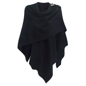 PULI Black Cross Front Poncho Sweater Wrap Shawl Cape Womens One Size Button